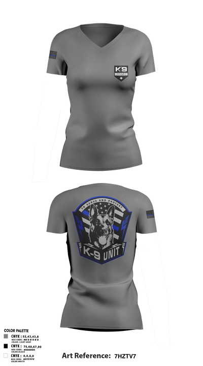 K-9 37862804 Women's Short Sleeve V-neck Shirt - 1