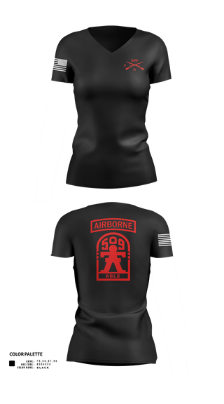 Women's Short Sleeve Vneck Shirt, 3-509th Parachute Infantry BN Able Nation, , Teamtime, Team time, sublimation, custom sports apparel, team uniforms, spirit wear, spiritwear, sports uniforms, custom shirts, team store, custom team store, fundraiser sports, apparel fundraiser