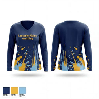 Womens Long Sleeve Vneck Shirt, Lancaster Gales wrestling, Wrestling, Teamtime, Team time, sublimation, custom sports apparel, team uniforms, spirit wear, spiritwear, sports uniforms, custom shirts, team store, custom team store, fundraiser sports, apparel fundraiser