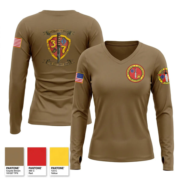 Womens Long Sleeve Vneck Shirt, 3rd Battalion 7th Marines, Marines, Teamtime, Team time, sublimation, custom sports apparel, team uniforms, spirit wear, spiritwear, sports uniforms, custom shirts, team store, custom team store, fundraiser sports, apparel fundraiser