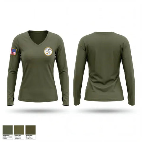 Womens Long Sleeve Vneck Shirt, CDR WILLIAM F BUNDY DIVISION, Navy, Teamtime, Team time, sublimation, custom sports apparel, team uniforms, spirit wear, spiritwear, sports uniforms, custom shirts, team store, custom team store, fundraiser sports, apparel fundraiser