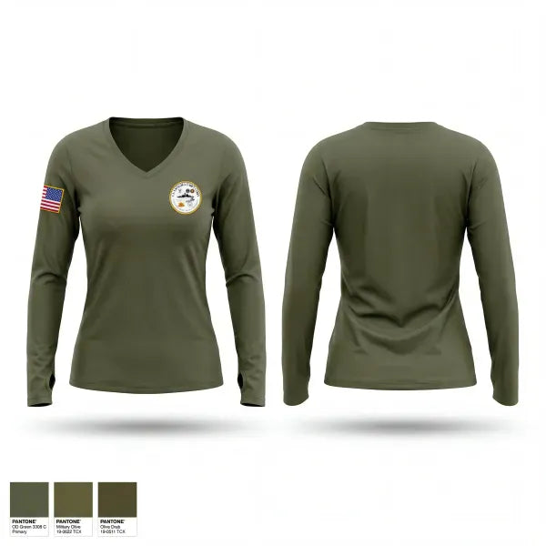 Womens Long Sleeve Vneck Shirt, CDR WILLIAM F BUNDY DIVISION, Navy, Teamtime, Team time, sublimation, custom sports apparel, team uniforms, spirit wear, spiritwear, sports uniforms, custom shirts, team store, custom team store, fundraiser sports, apparel fundraiser