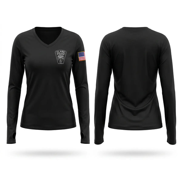 Womens Long Sleeve Vneck Shirt, Clark DB, Police, Teamtime, Team time, sublimation, custom sports apparel, team uniforms, spirit wear, spiritwear, sports uniforms, custom shirts, team store, custom team store, fundraiser sports, apparel fundraiser