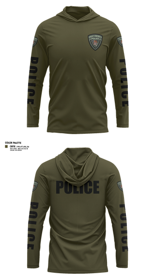 Long Sleeve Performance Shirt with hood, Ohkay Owingeh Police Department, Police, Teamtime, Team time, sublimation, custom sports apparel, team uniforms, spirit wear, spiritwear, sports uniforms, custom shirts, team store, custom team store, fundraiser sports, apparel fundraiser