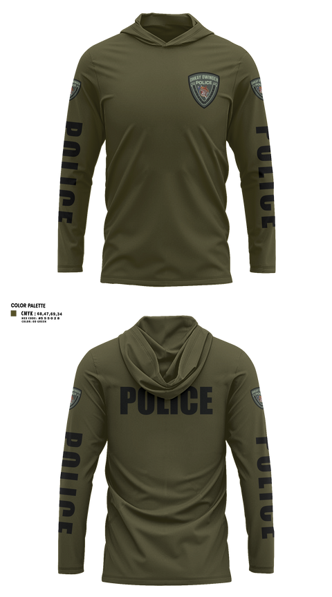 Long Sleeve Performance Shirt with hood, Ohkay Owingeh Police Department, Police, Teamtime, Team time, sublimation, custom sports apparel, team uniforms, spirit wear, spiritwear, sports uniforms, custom shirts, team store, custom team store, fundraiser sports, apparel fundraiser