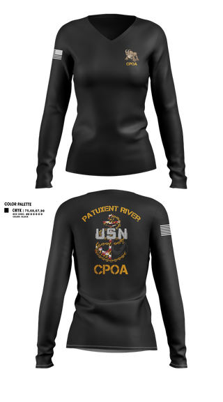 Womens Long Sleeve Vneck Shirt, Patuxent River CPOA, Navy, Teamtime, Team time, sublimation, custom sports apparel, team uniforms, spirit wear, spiritwear, sports uniforms, custom shirts, team store, custom team store, fundraiser sports, apparel fundraiser