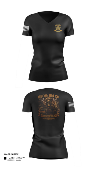 Womens Short Sleeve Vneck Shirt, 880th QM CO, Army, Teamtime, Team time, sublimation, custom sports apparel, team uniforms, spirit wear, spiritwear, sports uniforms, custom shirts, team store, custom team store, fundraiser sports, apparel fundraiser