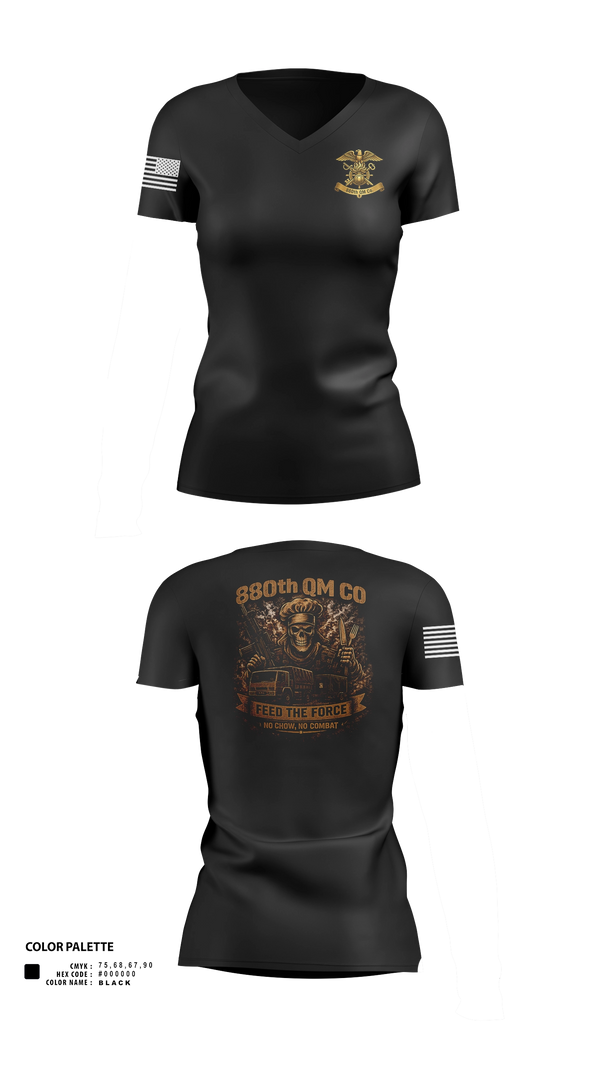 Womens Short Sleeve Vneck Shirt, 880th QM CO, Army, Teamtime, Team time, sublimation, custom sports apparel, team uniforms, spirit wear, spiritwear, sports uniforms, custom shirts, team store, custom team store, fundraiser sports, apparel fundraiser