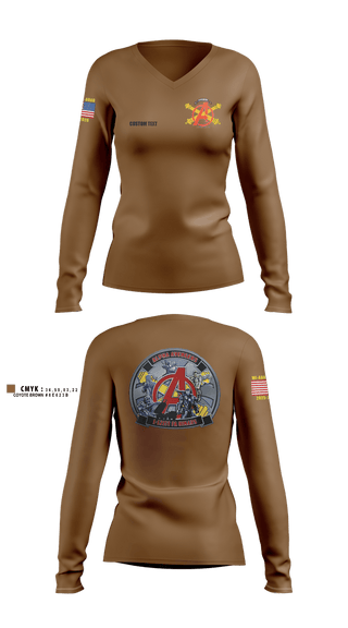 Womens Long Sleeve Vneck Shirt, Alpha Avengers 1-121st FAR HIMARS, Army, Teamtime, Team time, sublimation, custom sports apparel, team uniforms, spirit wear, spiritwear, sports uniforms, custom shirts, team store, custom team store, fundraiser sports, apparel fundraiser