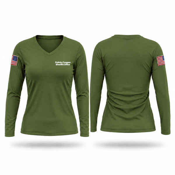 Womens Long Sleeve Vneck Shirt, Pointe Coupee Sheriffs Office, Police, Teamtime, Team time, sublimation, custom sports apparel, team uniforms, spirit wear, spiritwear, sports uniforms, custom shirts, team store, custom team store, fundraiser sports, apparel fundraiser