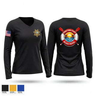 Womens Long Sleeve Vneck Shirt, Georgetown County Beach Patrol, Police, Teamtime, Team time, sublimation, custom sports apparel, team uniforms, spirit wear, spiritwear, sports uniforms, custom shirts, team store, custom team store, fundraiser sports, apparel fundraiser