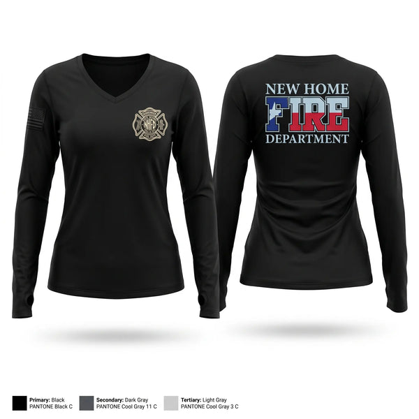 Womens Long Sleeve Vneck Shirt, New Home Volunteer Fire Department, Fire Department, Teamtime, Team time, sublimation, custom sports apparel, team uniforms, spirit wear, spiritwear, sports uniforms, custom shirts, team store, custom team store, fundraiser sports, apparel fundraiser
