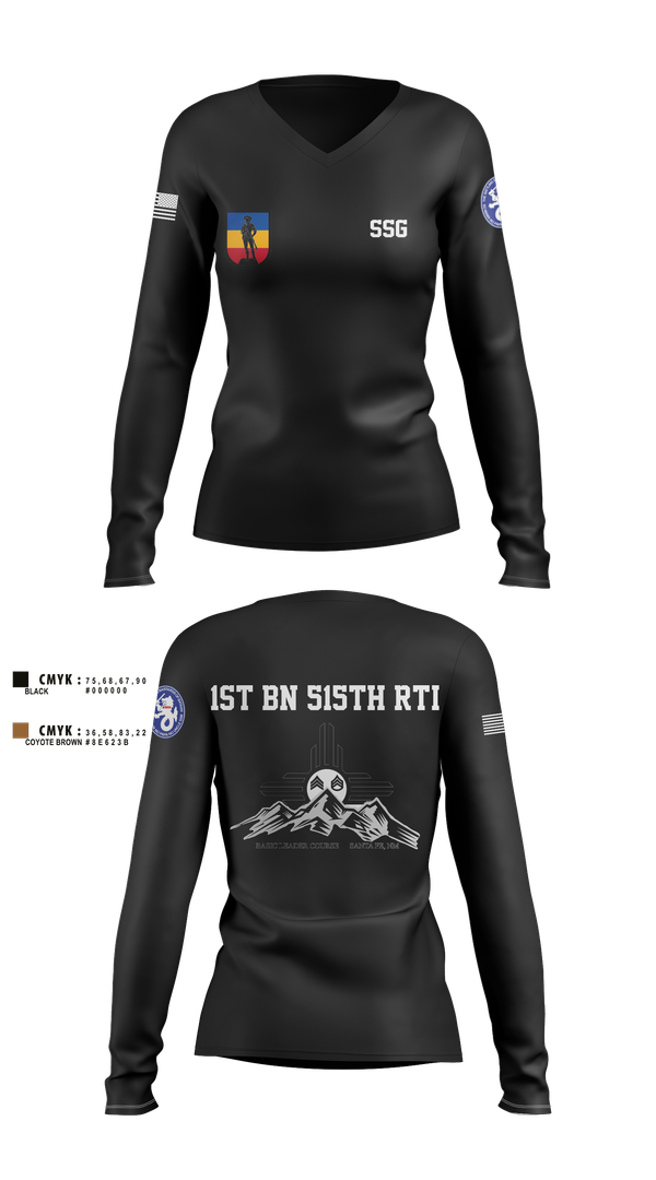 Womens Long Sleeve Vneck Shirt, 1st BN 515th RTI, Army, Teamtime, Team time, sublimation, custom sports apparel, team uniforms, spirit wear, spiritwear, sports uniforms, custom shirts, team store, custom team store, fundraiser sports, apparel fundraiser