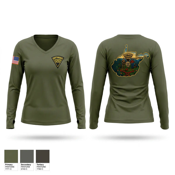 Womens Long Sleeve Vneck Shirt, WEST VIRGINIA STATE POLICE, Police, Teamtime, Team time, sublimation, custom sports apparel, team uniforms, spirit wear, spiritwear, sports uniforms, custom shirts, team store, custom team store, fundraiser sports, apparel fundraiser