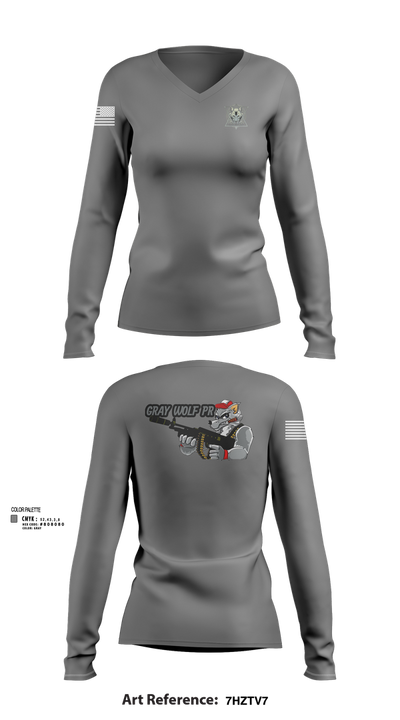 Gray Wolf  Women's Long Sleeve V-neck Shirt - 2