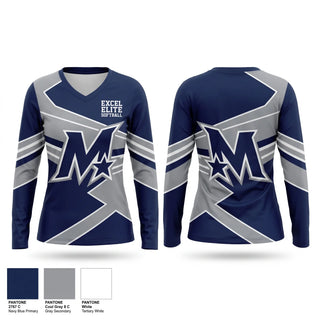 Womens Long Sleeve Vneck Shirt, Excel Elite Softball, Softball, Teamtime, Team time, sublimation, custom sports apparel, team uniforms, spirit wear, spiritwear, sports uniforms, custom shirts, team store, custom team store, fundraiser sports, apparel fundraiser