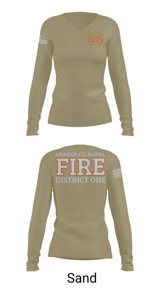 Womens Long Sleeve Vneck Shirt, Orange County Rural District 1 Fire Department, , Teamtime, Team time, sublimation, custom sports apparel, team uniforms, spirit wear, spiritwear, sports uniforms, custom shirts, team store, custom team store, fundraiser sports, apparel fundraiser