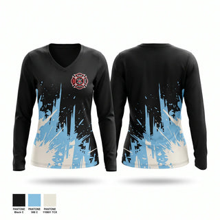 Womens Long Sleeve Vneck Shirt, Firefighter Department, Women's Soccer, Teamtime, Team time, sublimation, custom sports apparel, team uniforms, spirit wear, spiritwear, sports uniforms, custom shirts, team store, custom team store, fundraiser sports, apparel fundraiser