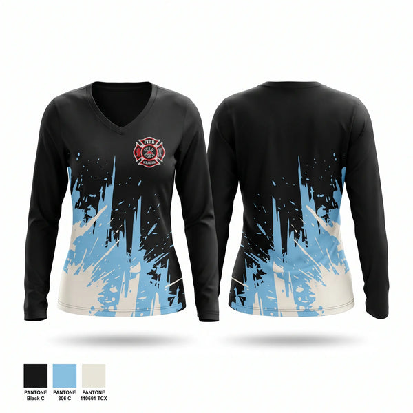 Womens Long Sleeve Vneck Shirt, Firefighter Department, Women's Soccer, Teamtime, Team time, sublimation, custom sports apparel, team uniforms, spirit wear, spiritwear, sports uniforms, custom shirts, team store, custom team store, fundraiser sports, apparel fundraiser