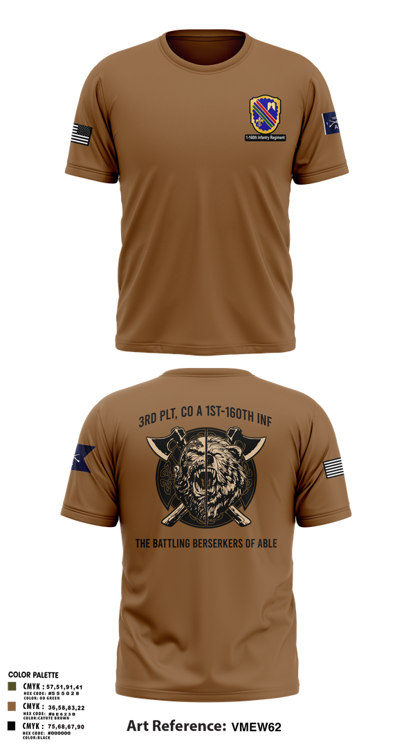 Old School Cotton Feel Shirt, Co A, 1st-160th INF, 79th IBCT, , Teamtime, Team time, sublimation, custom sports apparel, team uniforms, spirit wear, spiritwear, sports uniforms, custom shirts, team store, custom team store, fundraiser sports, apparel fundraiser