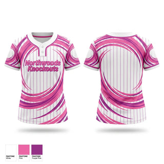 Two Button Softball Jersey, Northwoods Knockouts, Softball, Teamtime, Team time, sublimation, custom sports apparel, team uniforms, spirit wear, spiritwear, sports uniforms, custom shirts, team store, custom team store, fundraiser sports, apparel fundraiser