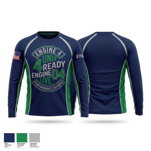 Long Sleeve Performance Shirt, Engine 4, Fire Department, Teamtime, Team time, sublimation, custom sports apparel, team uniforms, spirit wear, spiritwear, sports uniforms, custom shirts, team store, custom team store, fundraiser sports, apparel fundraiser