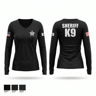 Womens Long Sleeve Vneck Shirt, Sheriff K9, Police, Teamtime, Team time, sublimation, custom sports apparel, team uniforms, spirit wear, spiritwear, sports uniforms, custom shirts, team store, custom team store, fundraiser sports, apparel fundraiser