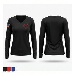 Womens Long Sleeve Vneck Shirt, Colfax Rescue, EMS/EMT, Teamtime, Team time, sublimation, custom sports apparel, team uniforms, spirit wear, spiritwear, sports uniforms, custom shirts, team store, custom team store, fundraiser sports, apparel fundraiser