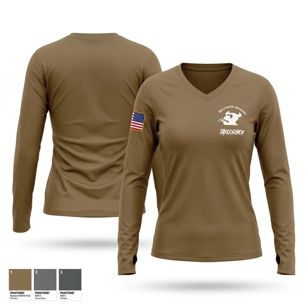 Womens Long Sleeve Vneck Shirt, 205th engineer battalion, National Guard, Teamtime, Team time, sublimation, custom sports apparel, team uniforms, spirit wear, spiritwear, sports uniforms, custom shirts, team store, custom team store, fundraiser sports, apparel fundraiser