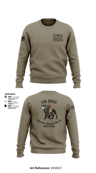 Crew Neck Sweatshirt, 136 EVCC, Army, Teamtime, Team time, sublimation, custom sports apparel, team uniforms, spirit wear, spiritwear, sports uniforms, custom shirts, team store, custom team store, fundraiser sports, apparel fundraiser