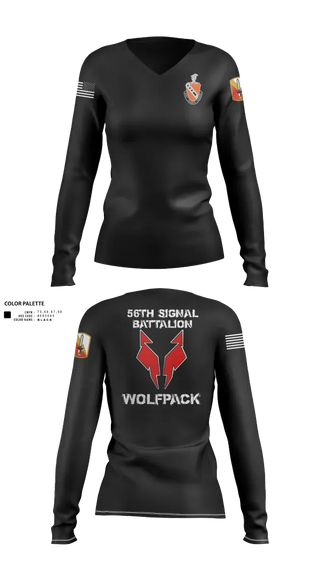 Womens Long Sleeve Vneck Shirt, 56th Signal Battalion, Army, Teamtime, Team time, sublimation, custom sports apparel, team uniforms, spirit wear, spiritwear, sports uniforms, custom shirts, team store, custom team store, fundraiser sports, apparel fundraiser