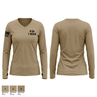 Womens Long Sleeve Vneck Shirt, B Co 1-163rd, National Guard, Teamtime, Team time, sublimation, custom sports apparel, team uniforms, spirit wear, spiritwear, sports uniforms, custom shirts, team store, custom team store, fundraiser sports, apparel fundraiser