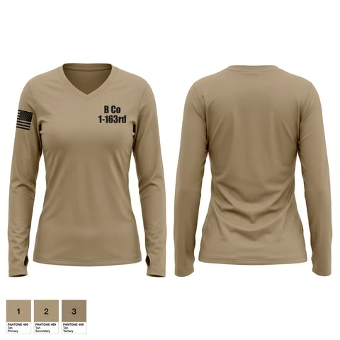 Womens Long Sleeve Vneck Shirt, B Co 1-163rd, National Guard, Teamtime, Team time, sublimation, custom sports apparel, team uniforms, spirit wear, spiritwear, sports uniforms, custom shirts, team store, custom team store, fundraiser sports, apparel fundraiser