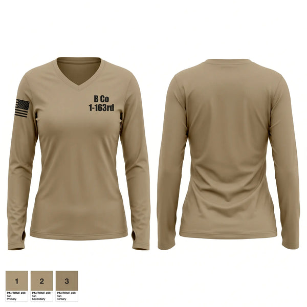 Womens Long Sleeve Vneck Shirt, B Co 1-163rd, National Guard, Teamtime, Team time, sublimation, custom sports apparel, team uniforms, spirit wear, spiritwear, sports uniforms, custom shirts, team store, custom team store, fundraiser sports, apparel fundraiser