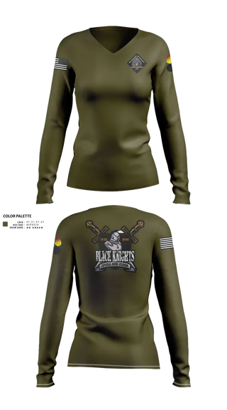 Womens Long Sleeve Vneck Shirt, B Co 832nd OD BN, , Teamtime, Team time, sublimation, custom sports apparel, team uniforms, spirit wear, spiritwear, sports uniforms, custom shirts, team store, custom team store, fundraiser sports, apparel fundraiser