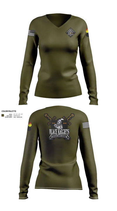 B Co 832nd OD BN 19793865 Women's Long Sleeve V-neck Shirt - 22