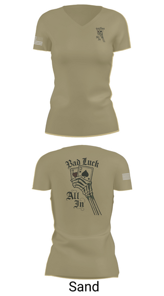 Womens Short Sleeve Vneck Shirt, 4th plt bad luck, Army, Teamtime, Team time, sublimation, custom sports apparel, team uniforms, spirit wear, spiritwear, sports uniforms, custom shirts, team store, custom team store, fundraiser sports, apparel fundraiser