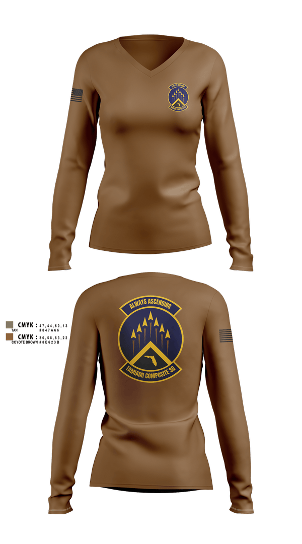 Womens Long Sleeve Vneck Shirt, SER-FL-355 TAMIAMI COMPOSITE SQUADRON, , Teamtime, Team time, sublimation, custom sports apparel, team uniforms, spirit wear, spiritwear, sports uniforms, custom shirts, team store, custom team store, fundraiser sports, apparel fundraiser