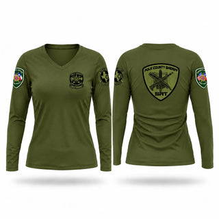 Womens Long Sleeve Vneck Shirt, Polk County Narcotics, Police, Teamtime, Team time, sublimation, custom sports apparel, team uniforms, spirit wear, spiritwear, sports uniforms, custom shirts, team store, custom team store, fundraiser sports, apparel fundraiser