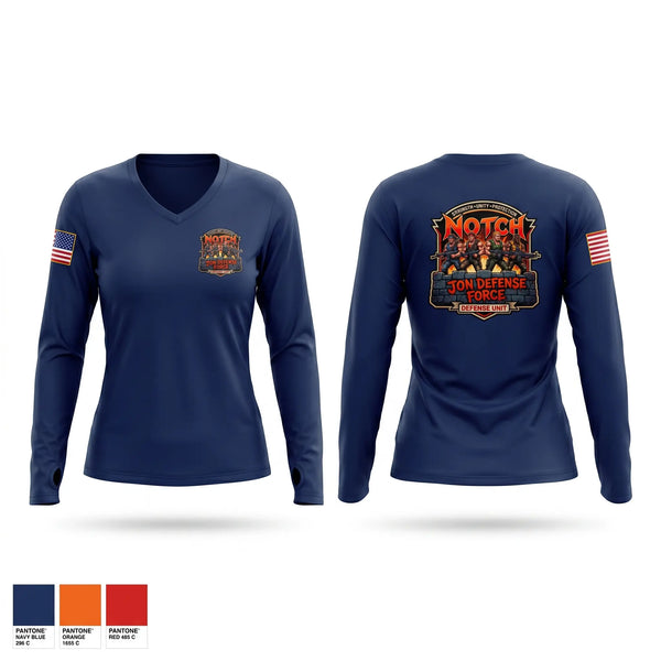 Womens Long Sleeve Vneck Shirt, JDF, Navy, Teamtime, Team time, sublimation, custom sports apparel, team uniforms, spirit wear, spiritwear, sports uniforms, custom shirts, team store, custom team store, fundraiser sports, apparel fundraiser
