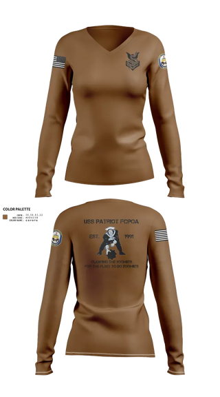 Womens Long Sleeve Vneck Shirt, Uss patriot, Navy, Teamtime, Team time, sublimation, custom sports apparel, team uniforms, spirit wear, spiritwear, sports uniforms, custom shirts, team store, custom team store, fundraiser sports, apparel fundraiser