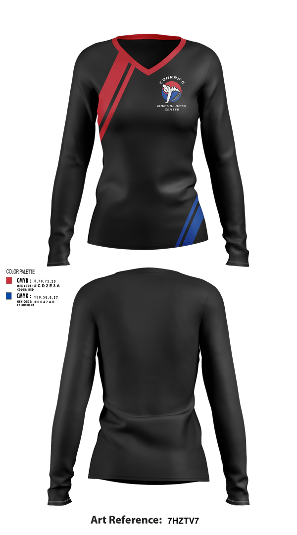 Womens Long Sleeve Vneck Shirt, Conrad’s Martial Arts Center, , Teamtime, Team time, sublimation, custom sports apparel, team uniforms, spirit wear, spiritwear, sports uniforms, custom shirts, team store, custom team store, fundraiser sports, apparel fundraiser