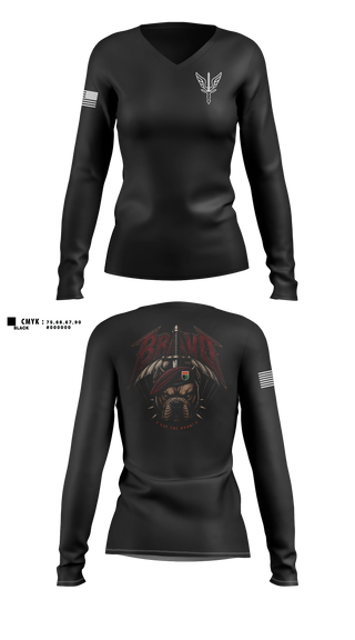 Womens Long Sleeve Vneck Shirt, B. CO, 112th SIG BN, Army, Teamtime, Team time, sublimation, custom sports apparel, team uniforms, spirit wear, spiritwear, sports uniforms, custom shirts, team store, custom team store, fundraiser sports, apparel fundraiser