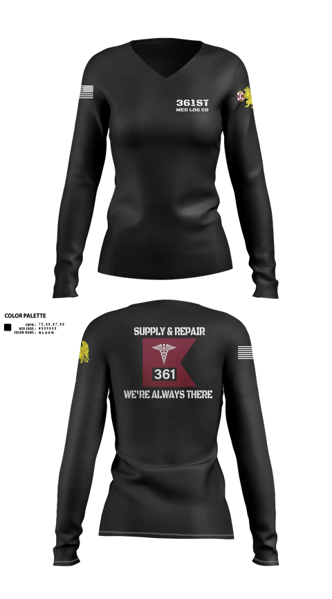361st Med Log 81064337 Women's Long Sleeve V-neck Shirt - 31