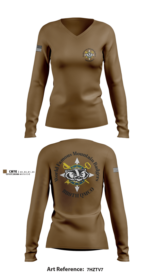 889TH QMCO Mountain Badgers 26510585 Women's Long Sleeve V-neck Shirt - 7