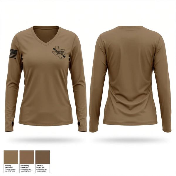 Womens Long Sleeve Vneck Shirt, 1207 FSC, Army, Teamtime, Team time, sublimation, custom sports apparel, team uniforms, spirit wear, spiritwear, sports uniforms, custom shirts, team store, custom team store, fundraiser sports, apparel fundraiser