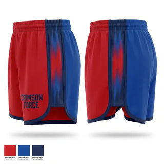 Womens Shorts, Crimson Force, Men's Soccer, Teamtime, Team time, sublimation, custom sports apparel, team uniforms, spirit wear, spiritwear, sports uniforms, custom shirts, team store, custom team store, fundraiser sports, apparel fundraiser