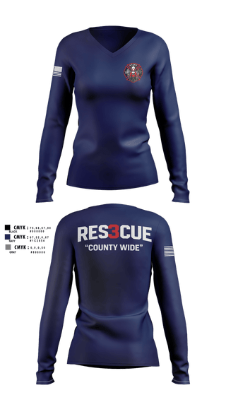 Womens Long Sleeve Vneck Shirt, North Towanda Fire Rescue, Fire Department, Teamtime, Team time, sublimation, custom sports apparel, team uniforms, spirit wear, spiritwear, sports uniforms, custom shirts, team store, custom team store, fundraiser sports, apparel fundraiser