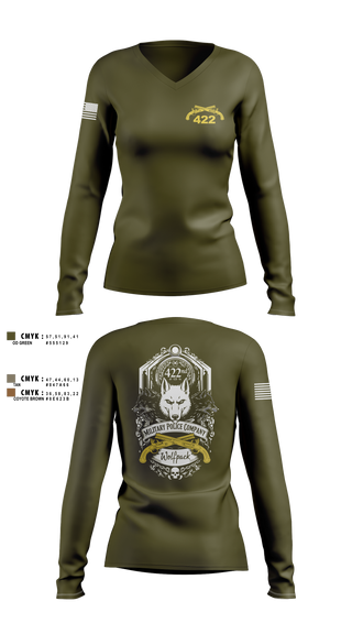 Womens Long Sleeve Vneck Shirt, 422nd Military Police Company, Army, Teamtime, Team time, sublimation, custom sports apparel, team uniforms, spirit wear, spiritwear, sports uniforms, custom shirts, team store, custom team store, fundraiser sports, apparel fundraiser