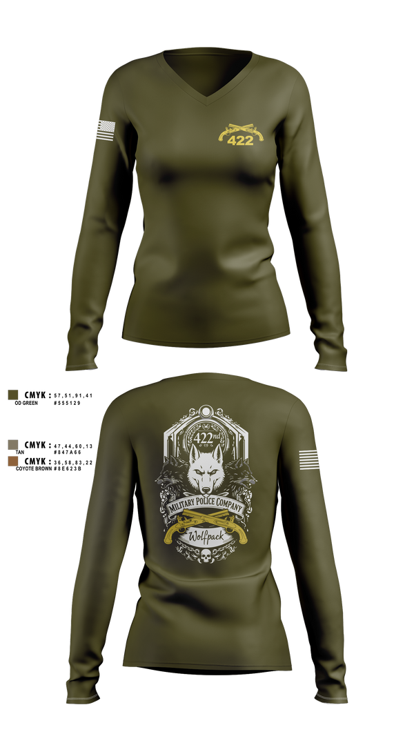Womens Long Sleeve Vneck Shirt, 422nd Military Police Company, Army, Teamtime, Team time, sublimation, custom sports apparel, team uniforms, spirit wear, spiritwear, sports uniforms, custom shirts, team store, custom team store, fundraiser sports, apparel fundraiser